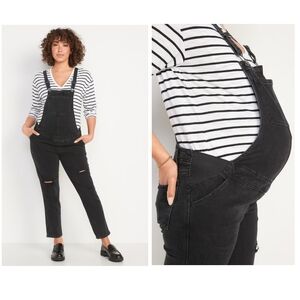 Old Navy Black Maternity Side Panel OG Straight Jean Overalls Size 8 Short